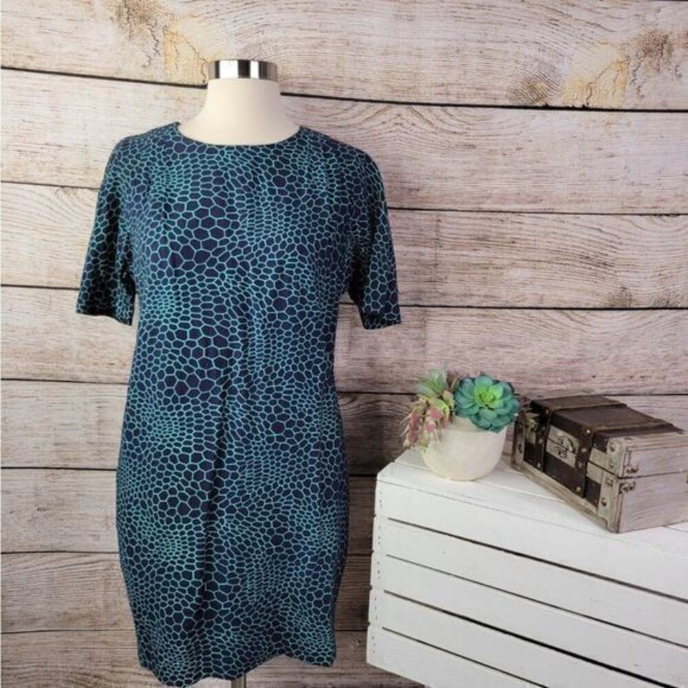 Club Monaco Womens Sheath Dress Size 2 Blue Green Mini Short Sleeve‎